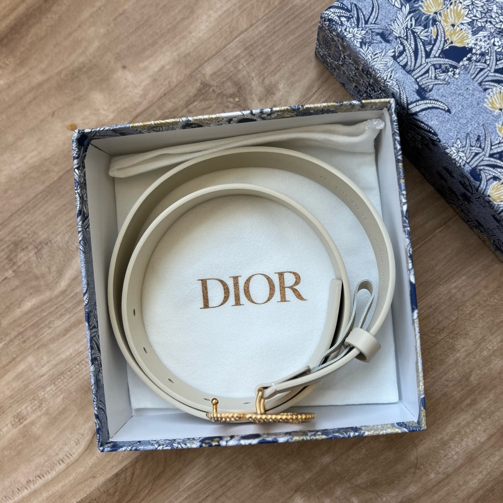 Christian Dior CD Crystal Belt | Cream Leather | Size 85 | - Picture 7 of 8